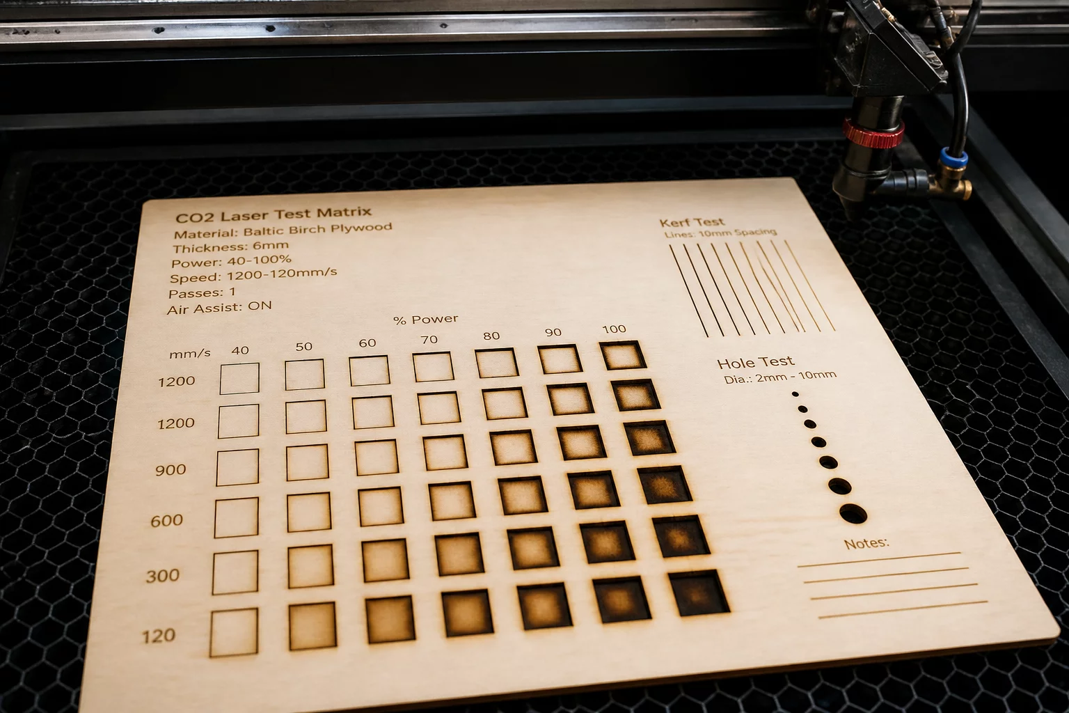 Illustrative material test grid on a small sheet sample